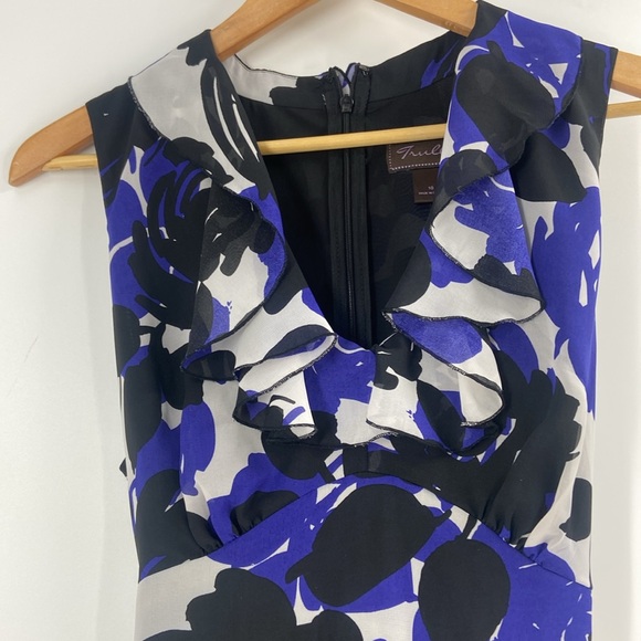 Trulli flowing black and purple ruffle trim flirty feminine coquette dress - Picture 3 of 16